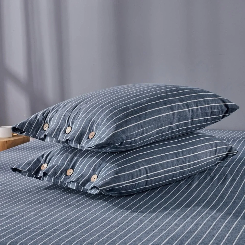NEW West Elm Blue White Striped King Queen Linen Cotton Bedding Duvet & Sham Set